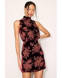 Lulus - Gorgeous Darling Floral Velvet Mock Neck Mini Dress - Lyst