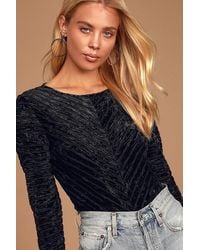 Lulus - Save The Date Velvet Striped Long Sleeve Bodysuit - Lyst