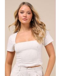 Lulus - Danai And Striped Short Sleeve Crop Top - Lyst