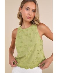 Lulus - Pleasant Personality Floral Embroidered Crew Neck Tank Top - Lyst