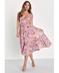 Lulus - Lovely Energy Floral Print Tiered Backless Midi Dress - Lyst