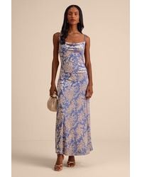 Lulus - Jessica Periwinkle Velvet Jacquard Cowl Neck Maxi Dress - Lyst