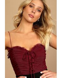 Lulus - Some Nights Lace-Up Ruched Sleeveless Bodysuit - Lyst