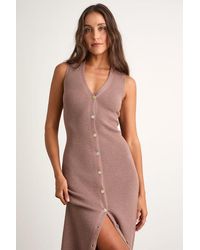 Lulus - Emelyne Ribbed Button-Front Sweater Midi Dress - Lyst