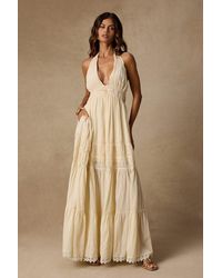 Lulus - Annie Cream Halter Tiered Maxi Dress - Lyst