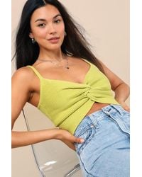 Lulus - Melika Lime Ribbed Knotted Crop Tank Top - Lyst