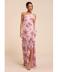 Lulus - Haley Floral Print One-Shoulder Ruffled Maxi Dress - Lyst