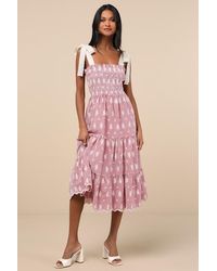 JACQUIE THE LABEL - Isabella Gingham Embroidered Tiered Midi Dress - Lyst