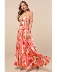 Lulus - Lylee Multi Floral Satin Pleated Maxi Dress - Lyst