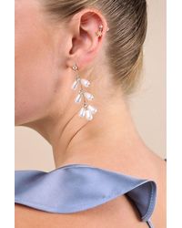 Lulus - Renora Rhinestone Pearl Drop Earrings - Lyst