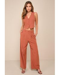 Lulus - Suits You Perfectly Terracotta Linen Wide-Leg Pants - Lyst