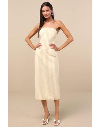 Lulus - Brigita Striped Strapless Column Midi Dress - Lyst