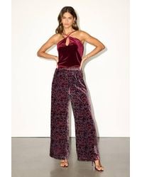 Lulus - Hara Multi Floral Velvet Wide-Leg Pants - Lyst