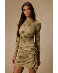 Lulus - Laudie Rose Print Ruched Mini Dress - Lyst
