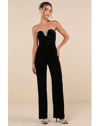 Lulus - Fabulous Instinct Velvet Pearl Strapless Jumpsuit - Lyst