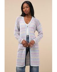 Lulus - Breezy Strolls Multi Striped Crochet Long Cardigan - Lyst