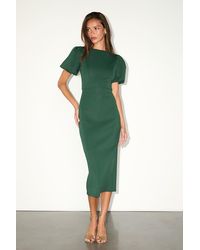 Lulus - Simply Beloved Hunter Puff Sleeve Bodycon Midi Dress - Lyst
