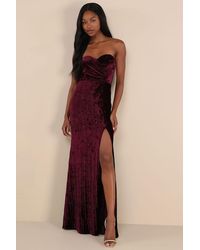 Lulus - Classy Sensation Plum Velvet Pleated Strapless Maxi Dress - Lyst