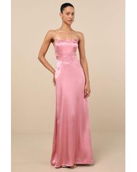 Lulus - Extraordinary Presence Satin Strapless Maxi Dress - Lyst