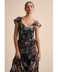 Lulus - Composed Beauty Burnout Velvet Floral Midi Dress - Lyst