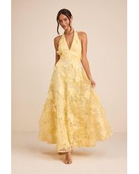 Lulus - Kennia 3D Floral Embroidered Halter Maxi Dress - Lyst