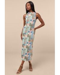 Lulus - Ziya Multi Floral Mesh Mock Neck Midi Dress - Lyst