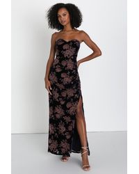 Lulus - Exquisite Floral Burnout Velvet Strapless Maxi Dress - Lyst