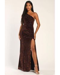 Lulus - Marvelous Moi Dark Plum Burnout Velvet One-Shoulder Maxi Dress - Lyst