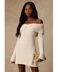 Lulus - Pemryn Cream Off-The-Shoulder Mini Sweater Dress - Lyst