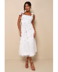 Lulus - Effortlessly Sweet Tulle 3D Floral Tie-Strap Midi Dress - Lyst