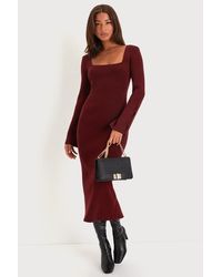 Lulus - Classy Attitude Ribbed Square Neck Midi Sweater Dress - Lyst