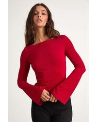 Lulus - Maelis Ribbed Knit Long Sleeve Boat Neck Top - Lyst