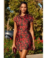 Lulus - Ariya Multi Floral Satin Mock Neck Mini Dress - Lyst