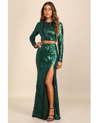 Lulus - Luxe Aesthetic Sequin Long Sleeve Two-Piece Maxi Dress - Lyst