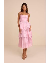 Lulus - Tennon Plisse Tiered Midi Dress - Lyst