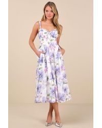 Lulus - Hillela Floral Ruffled Lace-Up Midi Skater Dress - Lyst