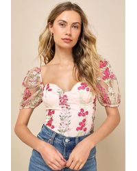 Lulus - Essence Of Elegance Embroidered Floral Bustier Bodysuit - Lyst