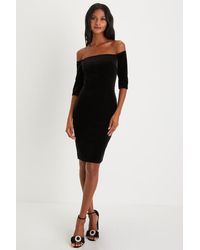 Lulus - Girl Can'T Help It Velvet Off-The-Shoulder Midi Dress - Lyst