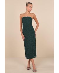 Lulus - Flawless Perfection Emerald Floral Applique Strapless Midi Dress - Lyst