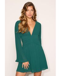 Lulus - Rhea Pleated Long Sleeve Mini Dress - Lyst