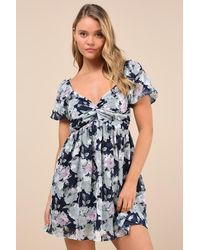 Lulus - Fresh Florals Floral Print Puff Sleeve Mini Dress - Lyst
