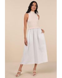 Lulus - Confident Cues Two-Tone Mixed Media Midi Dress - Lyst
