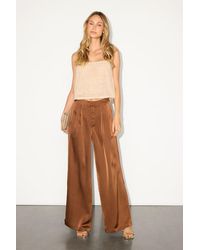 Lulus - Bessah Satin Wide Leg Mid-Rise Trouser Pants - Lyst