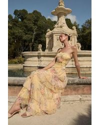 Lulus - Niyati Floral Strapless Tiered Maxi Dress - Lyst