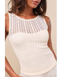 Lulus - Aleysa Cream Floral Lace Tank Top - Lyst