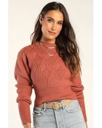 Lulus - Snow Day Romance Terracotta Cable Knit Cropped Sweater - Lyst