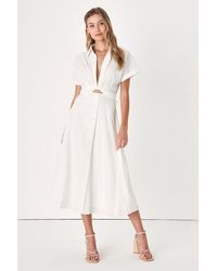 Lulus - Palermo Perfection Collared Midi Dress With Pockets - Lyst