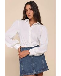 Lulus - Poised Arrival Balloon Sleeve Collared Button-Up Top - Lyst