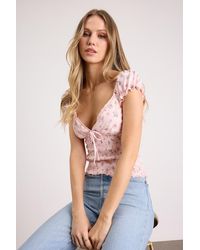 Lulus - Gadot Floral Smocked Short Sleeve Top - Lyst