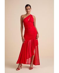 Lulus - Marcellina Mesh Ruched One-Shoulder Maxi Dress - Lyst